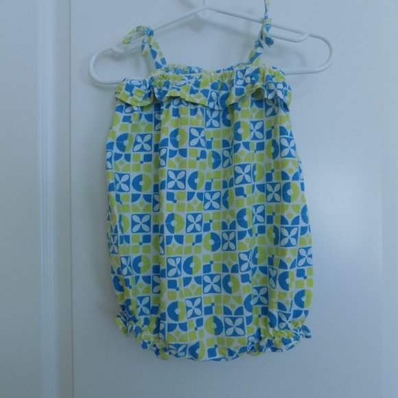 CHEZ AMI Lime Green Blue Seersucker Bubble 3-6M - Picture 2 of 2